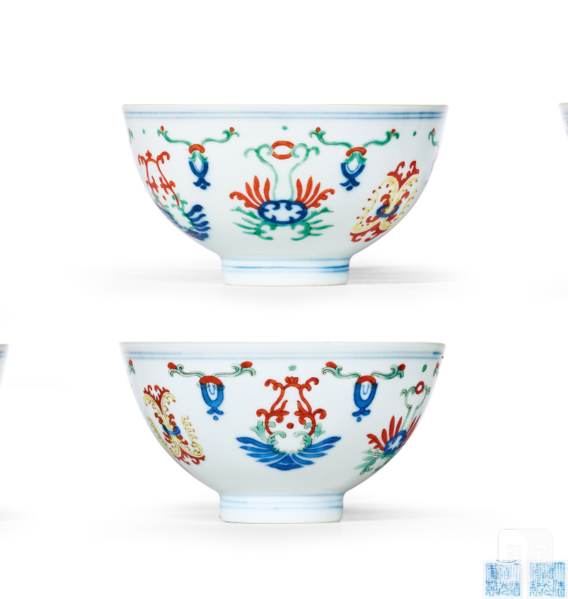 清道光 斗彩忍冬纹茶圆 - 图1